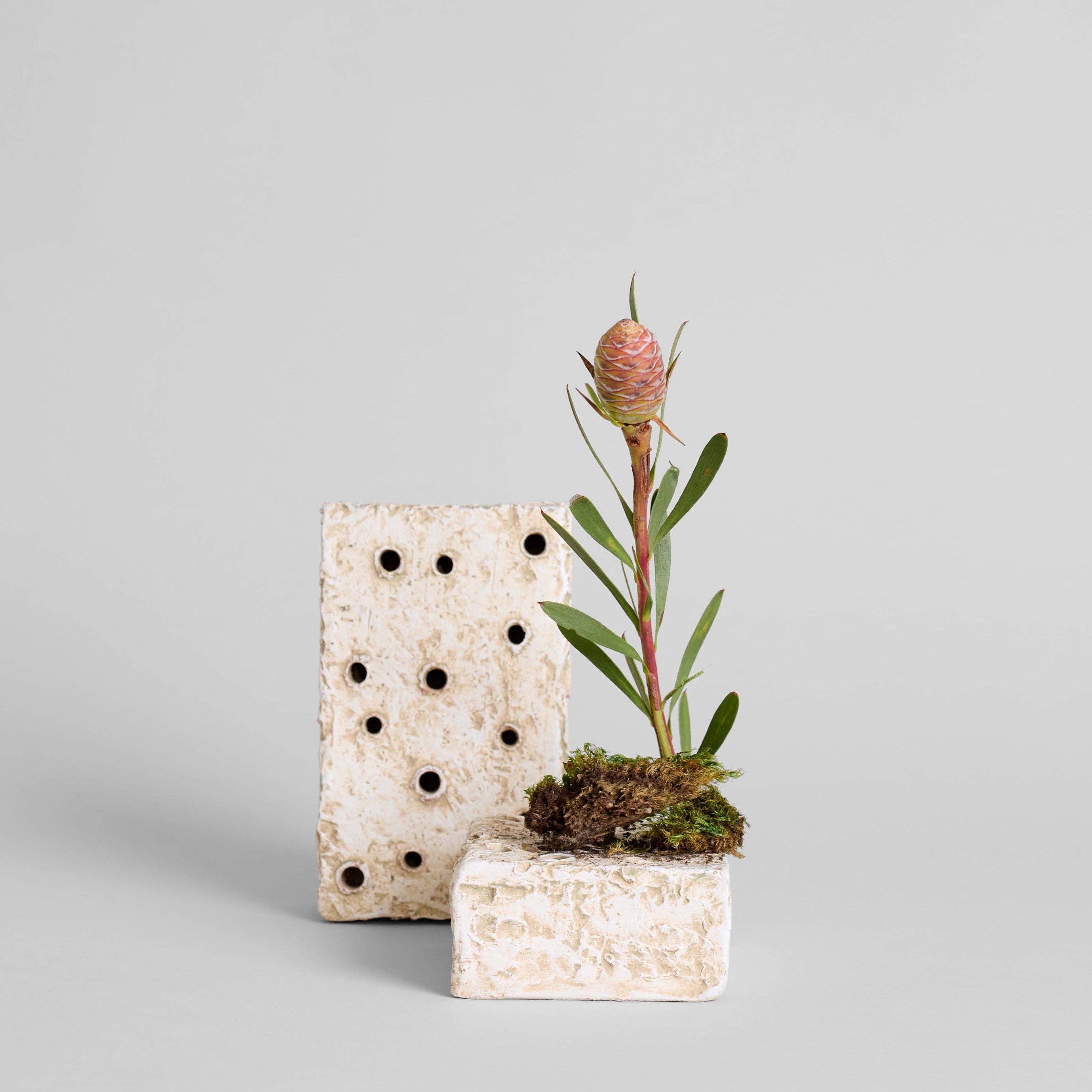 Ceramic Flower Frog Block, White Patina