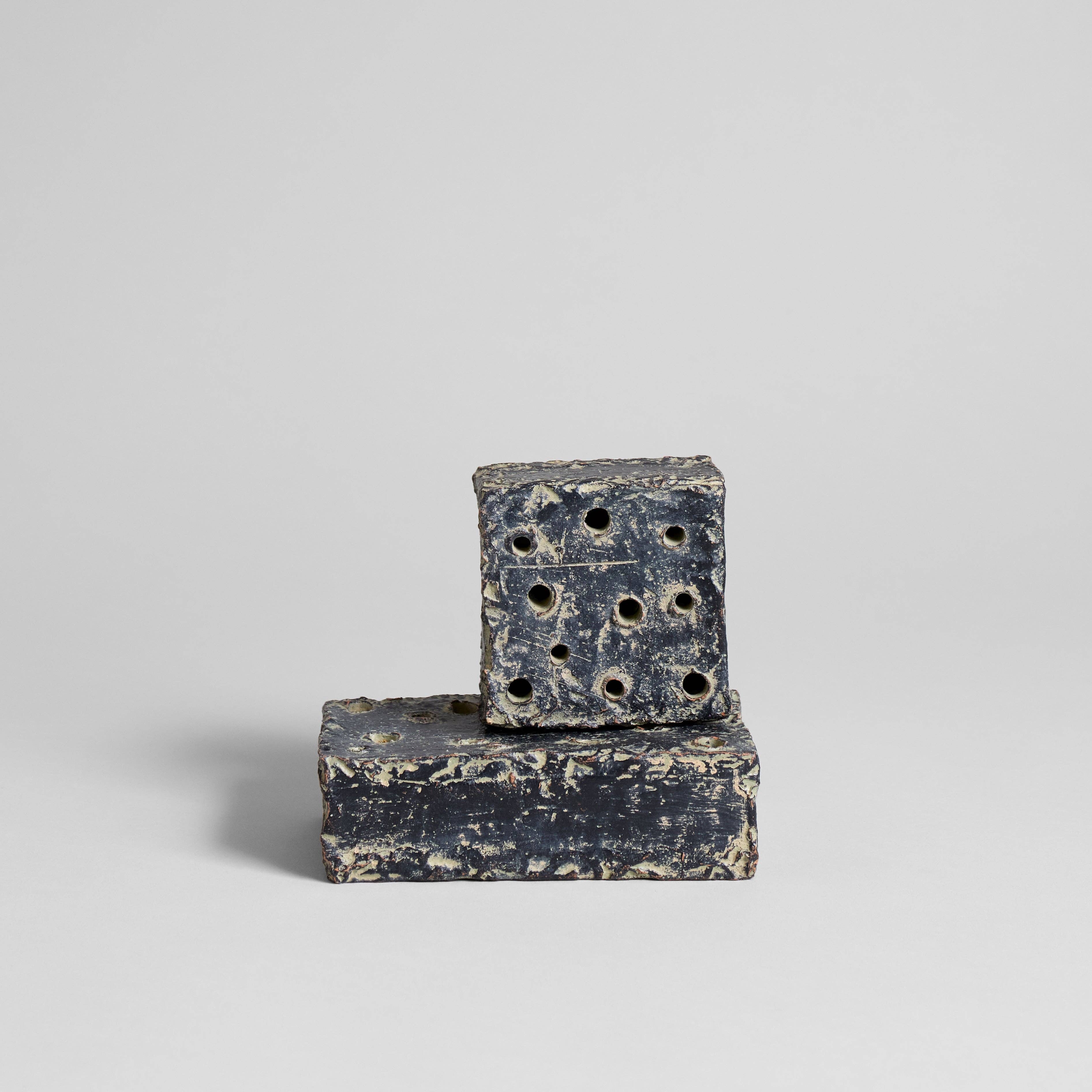 Ceramic Flower Frog Block, Grey Patina