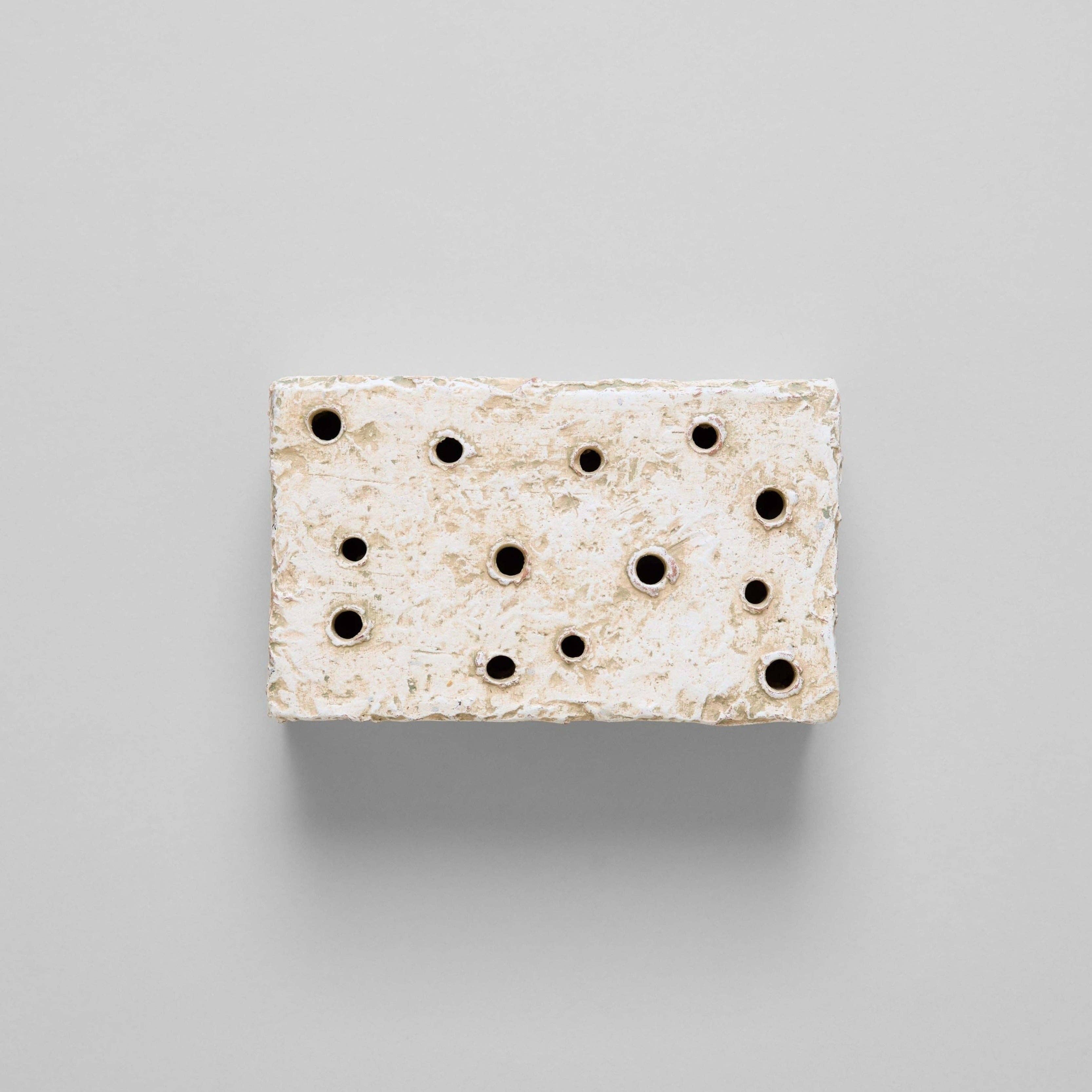Ceramic Flower Frog Block, White Patina
