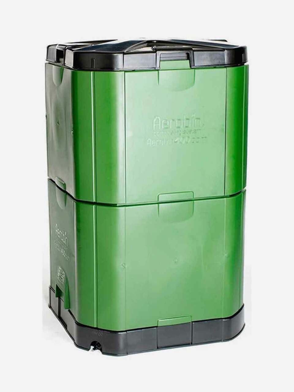 Aerobin 400 Litre Compost Bin by Aerobin, showing the green compost bin with lid and ventilation features.