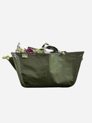 Khaki garden bag by Bugg with sturdy handles and spacious interior, ideal for outdoor gardening and yard cleanup.