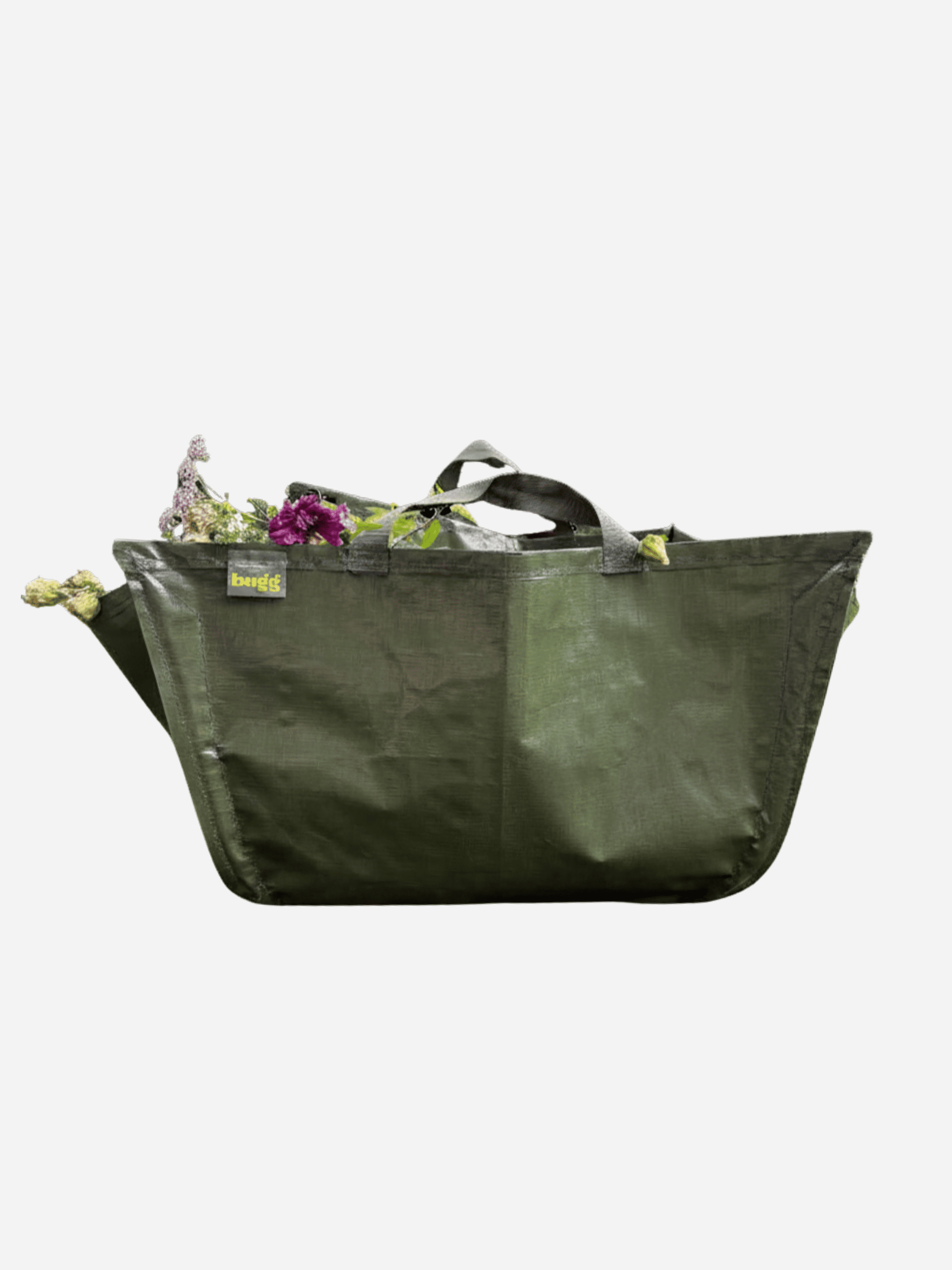 Khaki garden bag by Bugg with sturdy handles and spacious interior, ideal for outdoor gardening and yard cleanup.