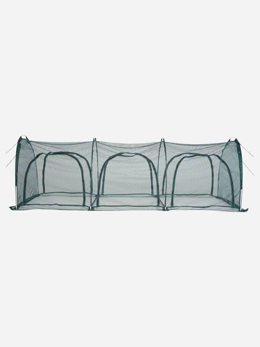 Bugg net tunnel with six openings, 3m x 1m x 1m, providing insect protection and ventilation for outdoor areas.