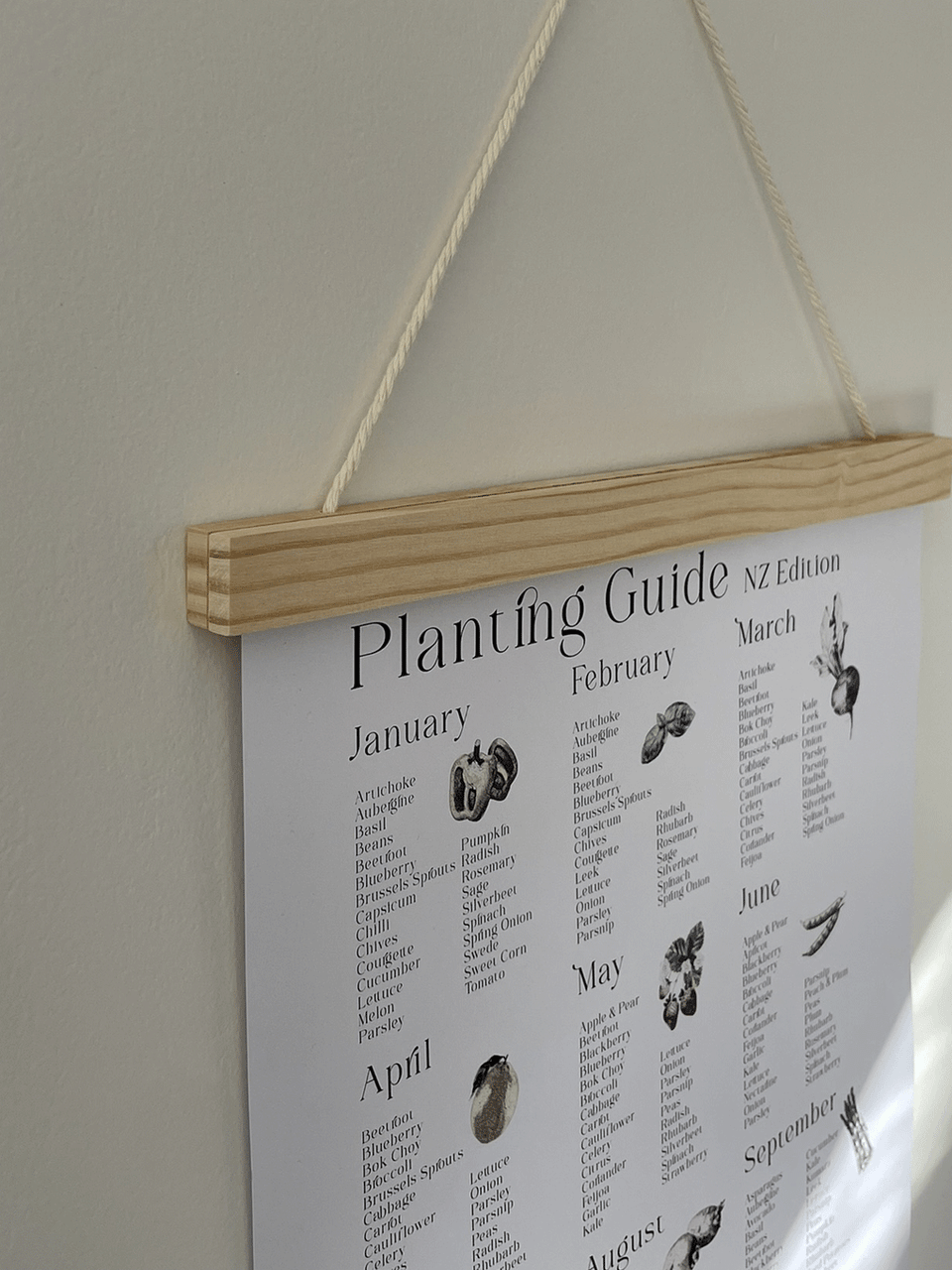 Printable Gubba Planting Guide Poster NZ Edition digital download showing planting tips and seasonal planting calendar for New Zealand gardens.