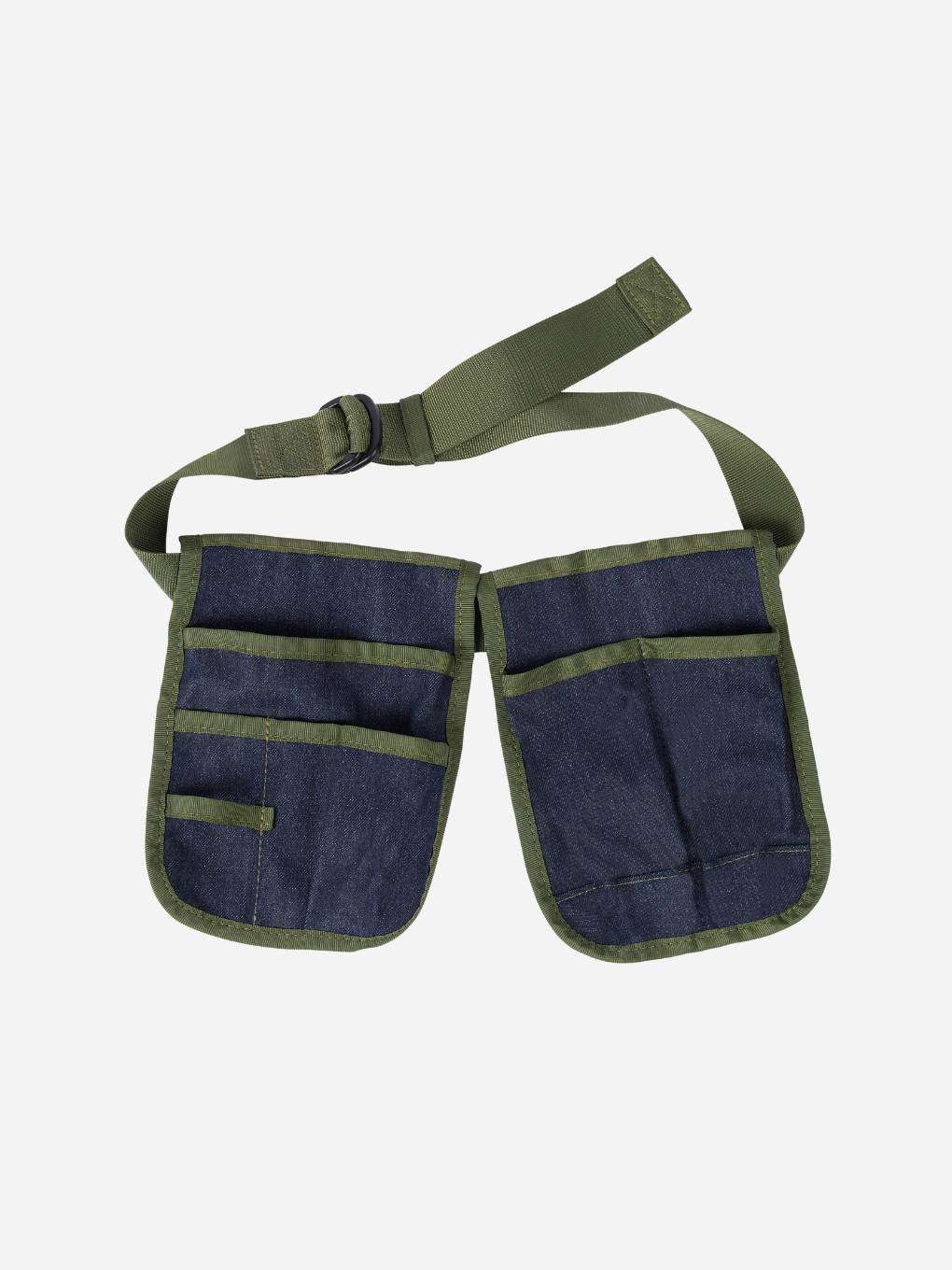 Bugg limited edition denim tool pouch with multiple compartments and sturdy zipper for organizing tools.