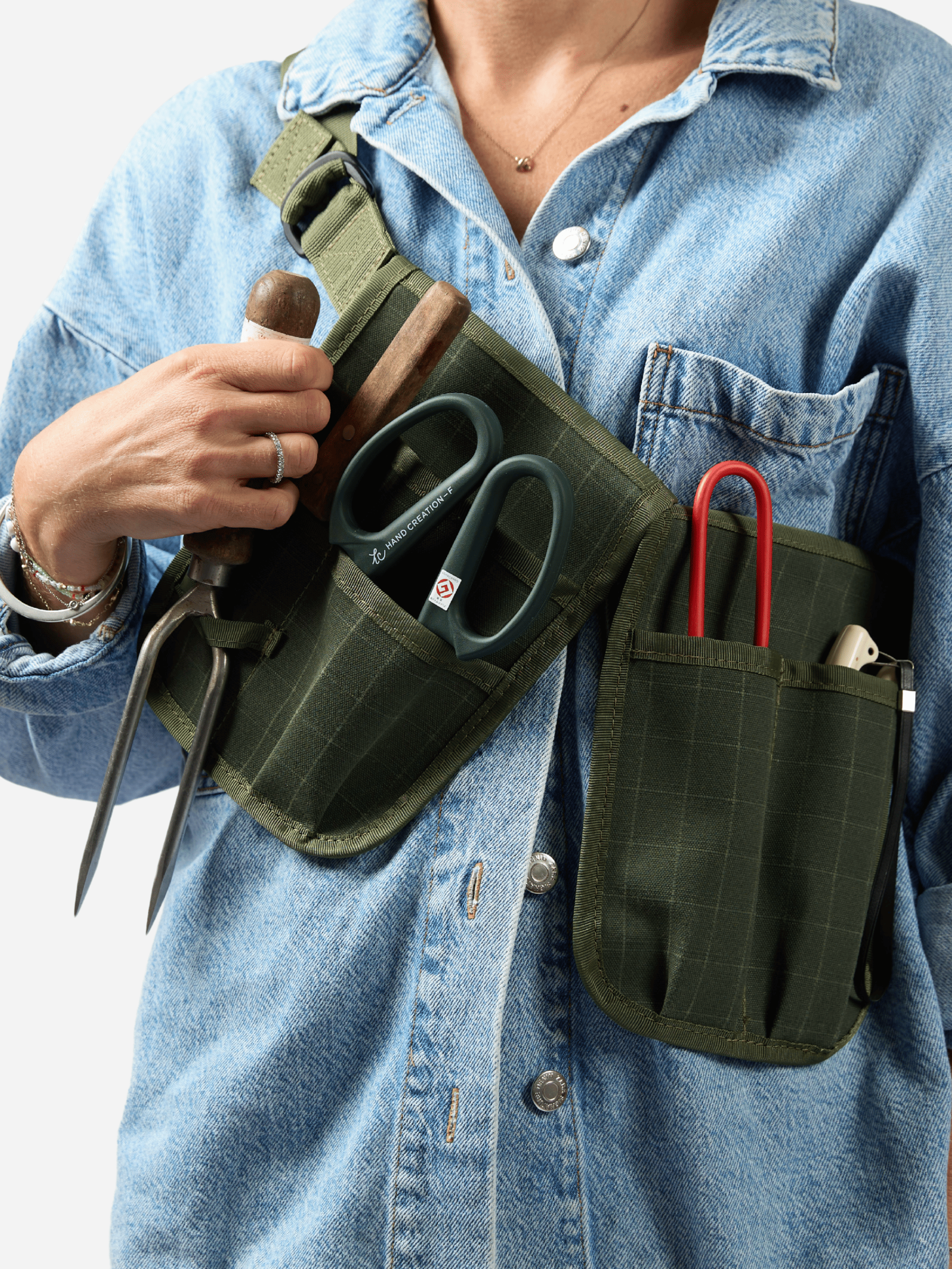 Bugg limited edition khaki tool pouch with multiple compartments for organizing tools and accessories.
