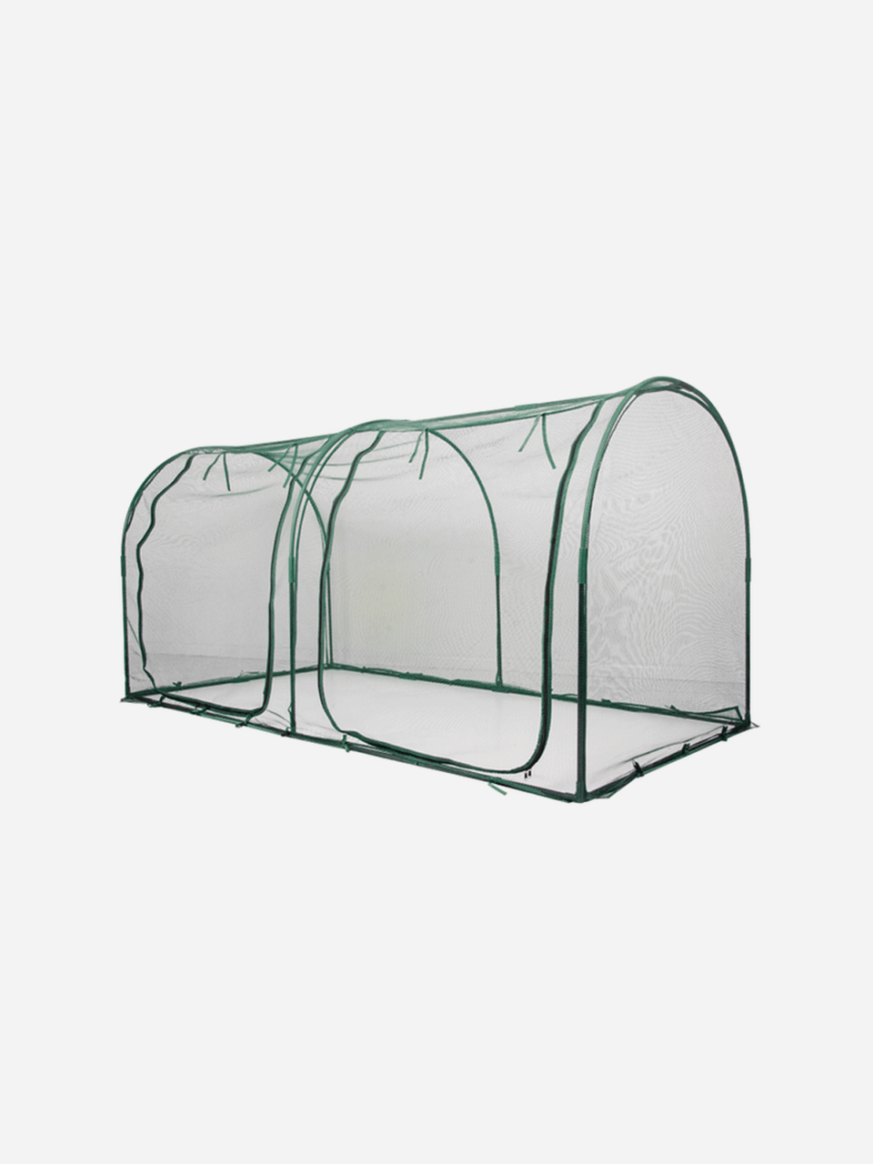 Bugg dual-sided net tunnel measuring 2.5m by 1.25m by 1.25m, designed for outdoor use, showing its mesh structure and entrance.