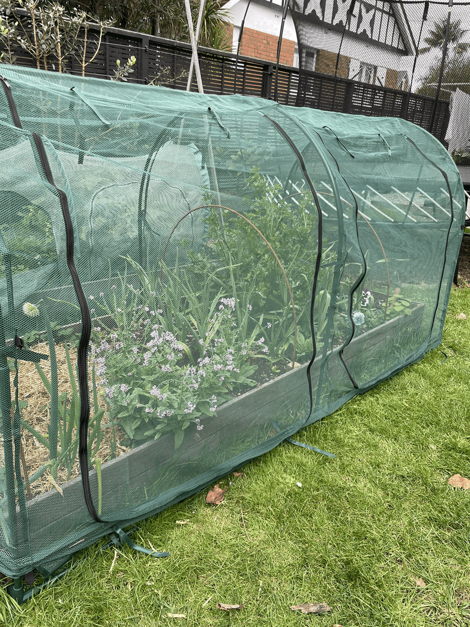 Bugg net tunnel, 2.5m x 1.25m x 1.25m, dual-sided mesh tunnel for outdoor use, shown in the product image.