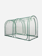Bugg net tunnel with four openings, measuring 2.5m x 1.25m x 1.85m, shown assembled with mesh fabric and four entry points