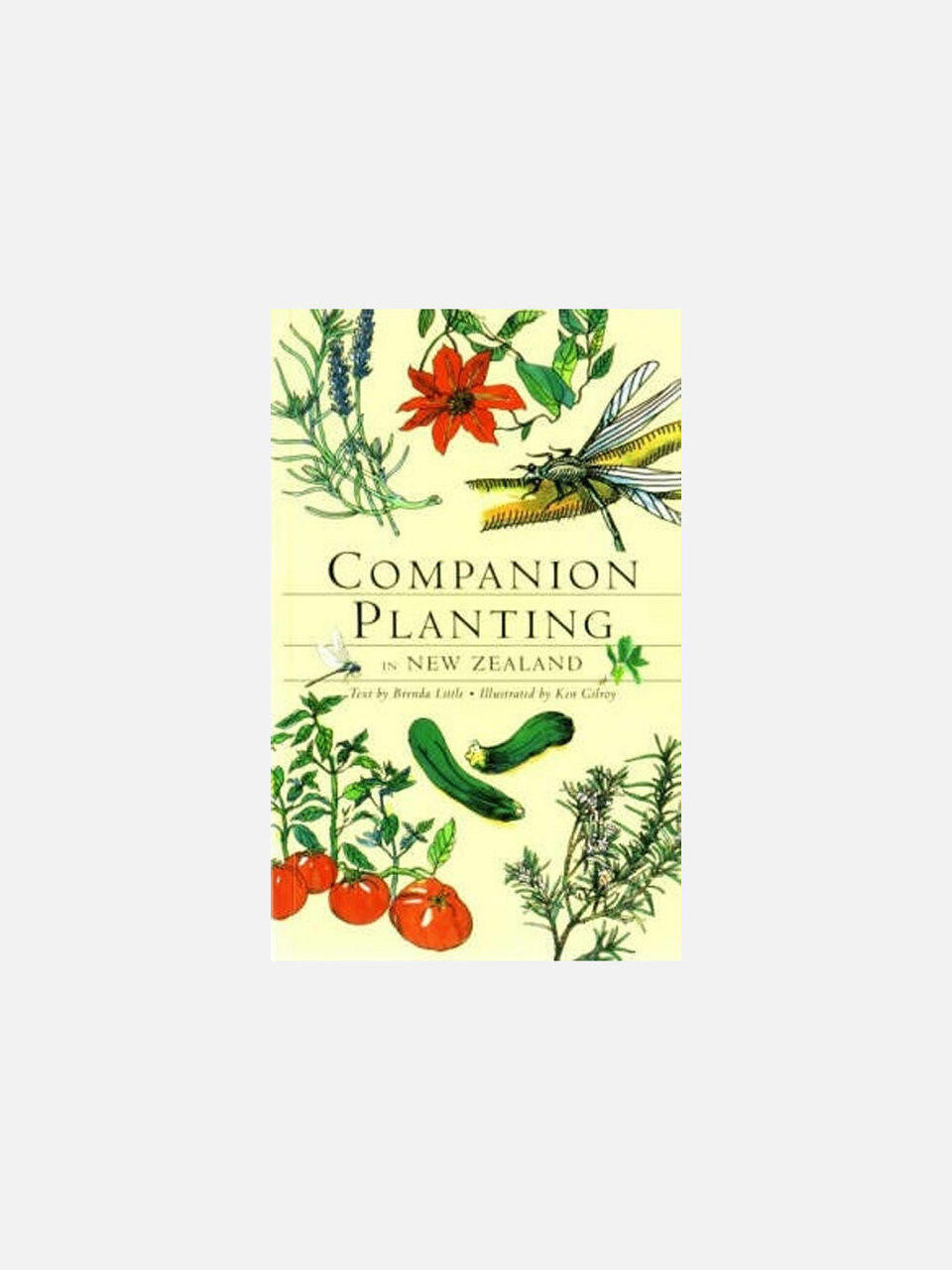 Companion planting guidebook by Brenda Little for New Zealand, featuring tips and illustrations on sustainable garden practices.
