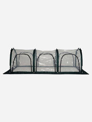Bugg poly tunnel with six openings, measuring 3m by 1m by 1m, showing the clear plastic structure with open flaps