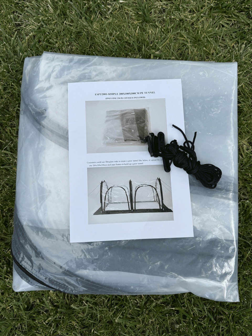 Bugg replacement poly cover for 2m x 1m x 1m poly tunnel with four openings, made of durable plastic material.