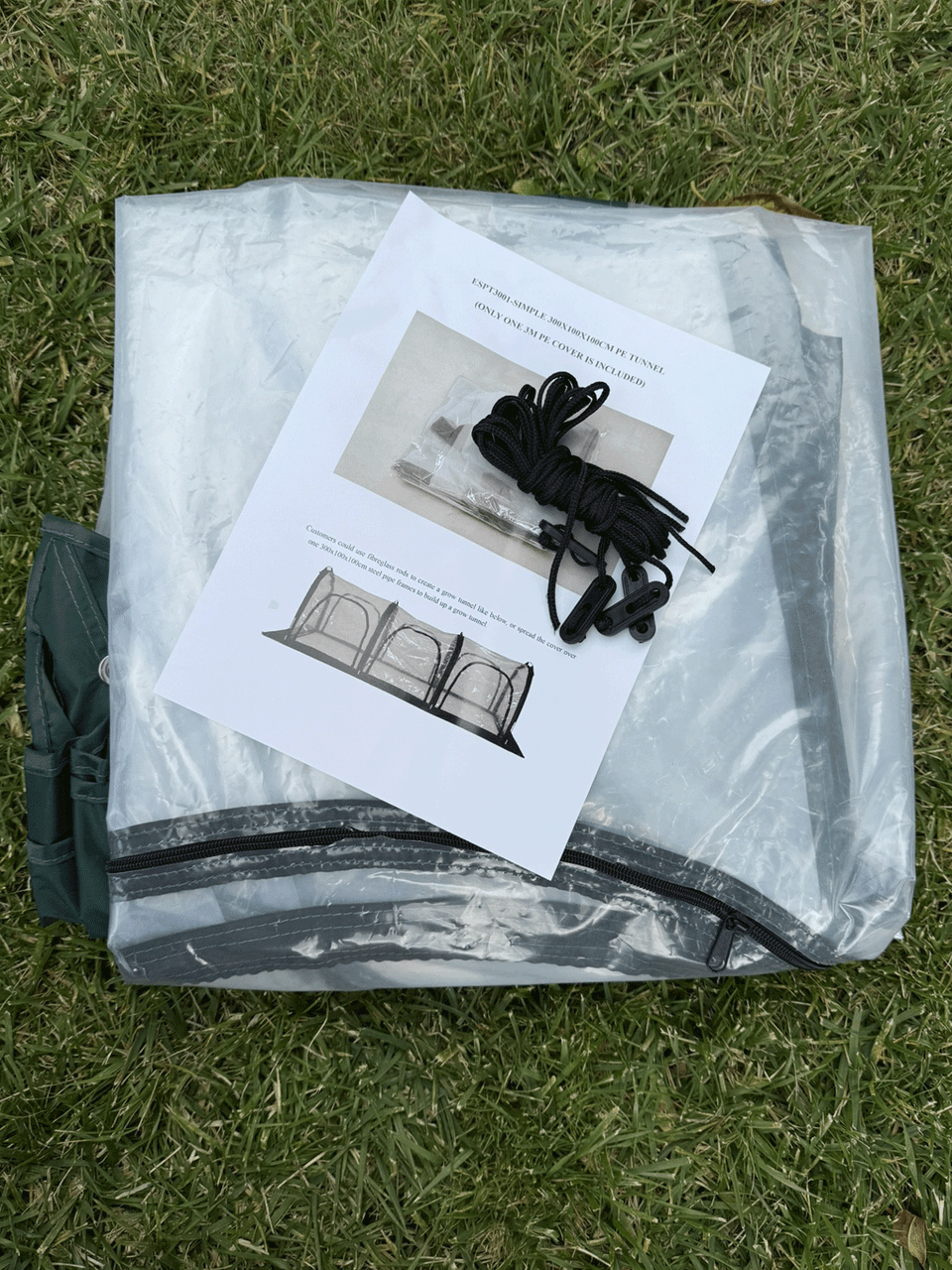 Bugg replacement poly cover for 3m x 1m x 1m poly tunnel with four openings, made of durable polyethylene material.