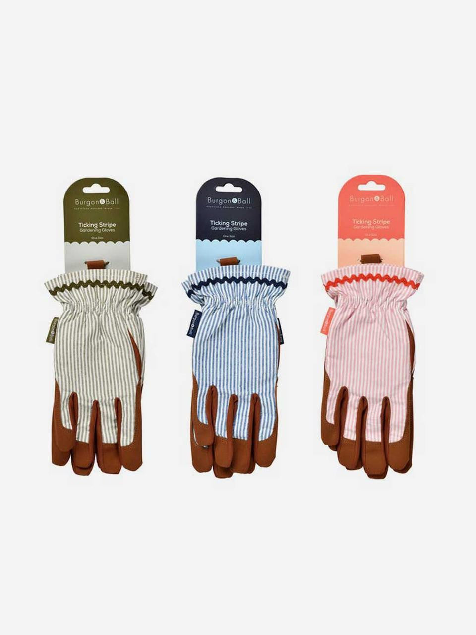 Blue striped collector gloves by Burgon & Ball, made for gardening and outdoor work, with durable fabric and comfortable fit.