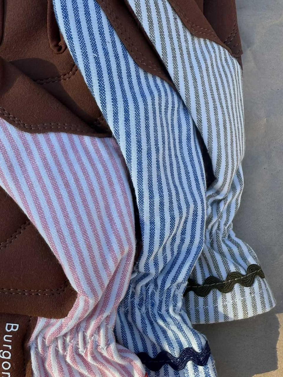Blue striped collector gloves by Burgon & Ball, showing durable gardening gloves with blue and white striped fabric.