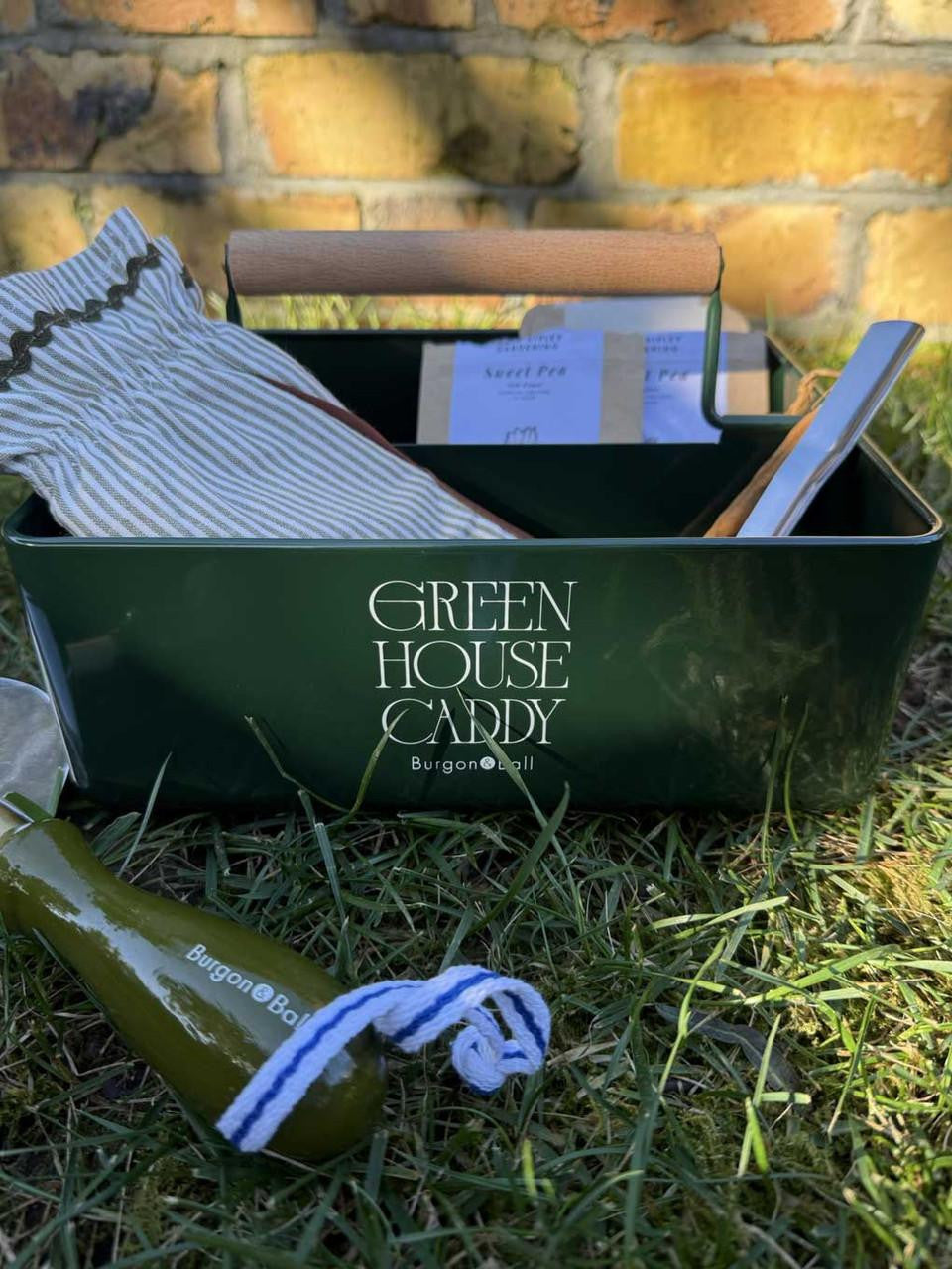 Burgon & Ball Collector Planting Trowel in olive color with wooden handle, ideal for planting and gardening tasks.