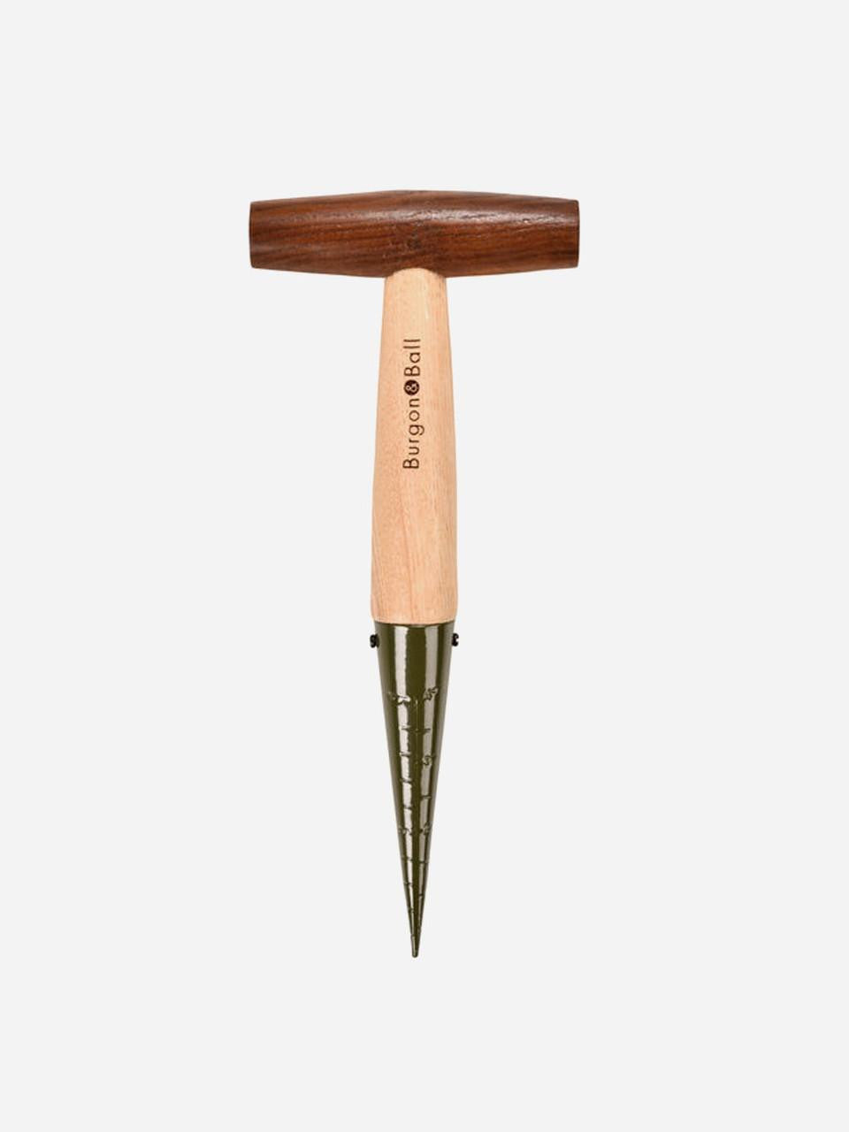 Burgon & Ball RHS Boron Green Dibber tool with wooden handle for planting and gardening tasks.