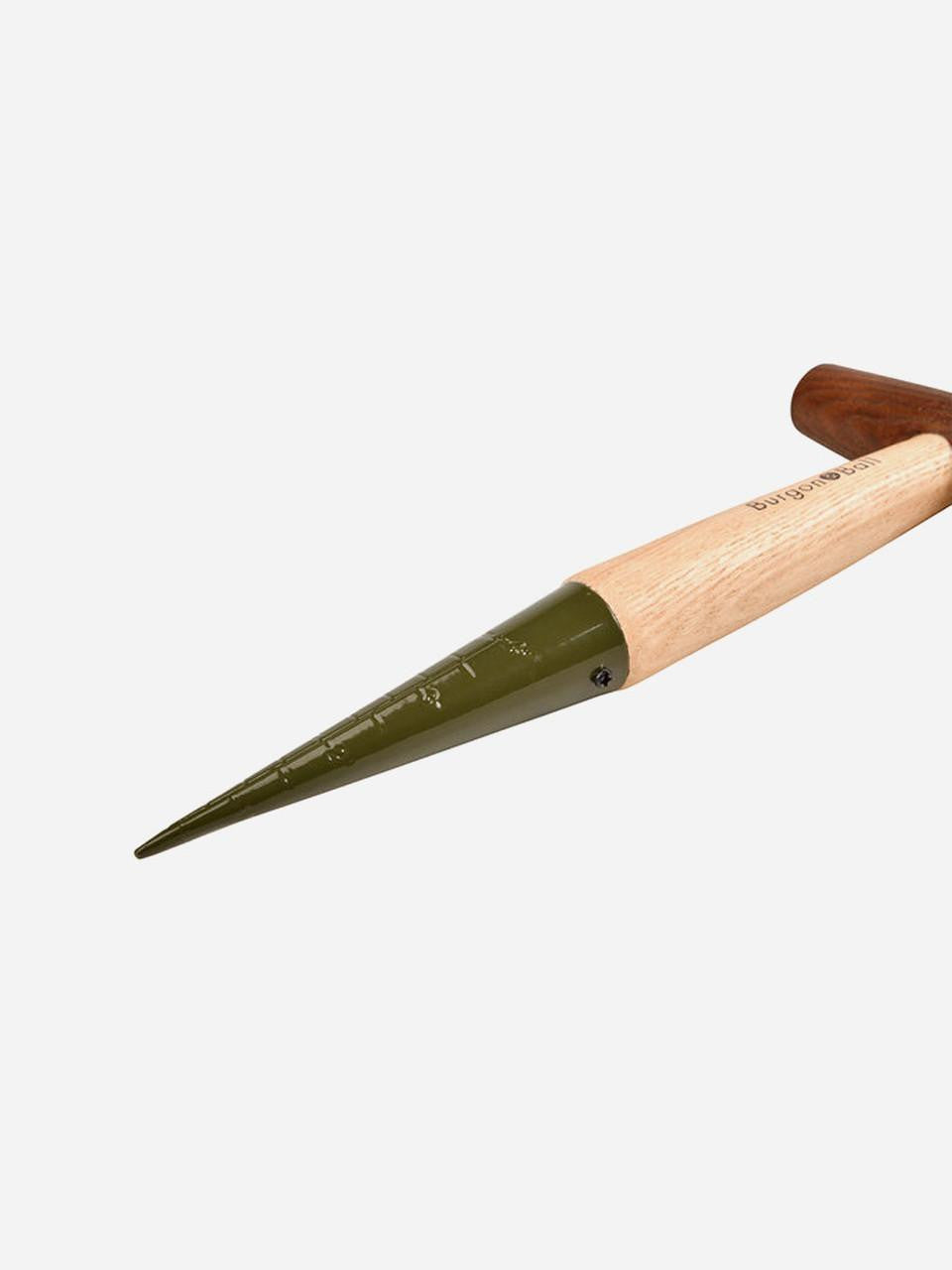 Burgon & Ball Dibber RHS Boron Green garden tool with wooden handle and green metal scoop for planting and gardening.