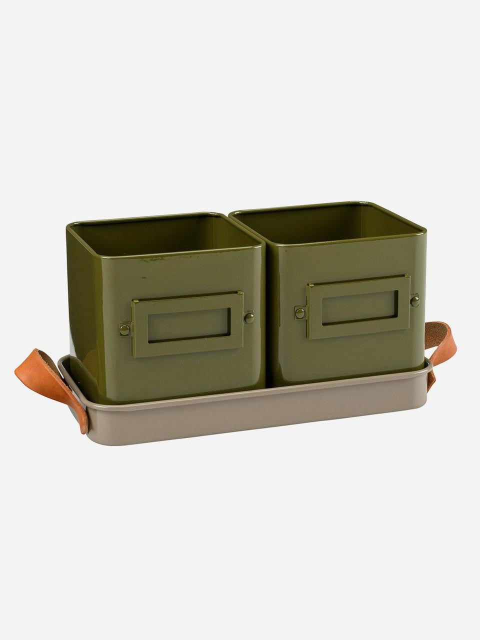 Olive green herb pots by Burgon & Ball, perfect for indoor or outdoor herb gardening, with a simple, stylish design.