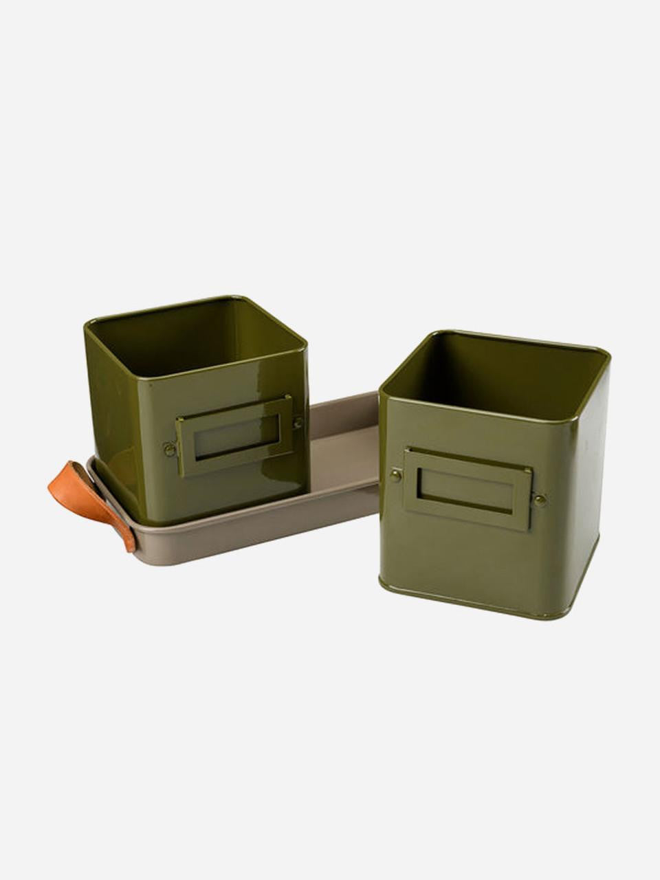 Olive green herb pots by Burgon & Ball, ideal for indoor or outdoor herb gardening, with a classic, functional design.