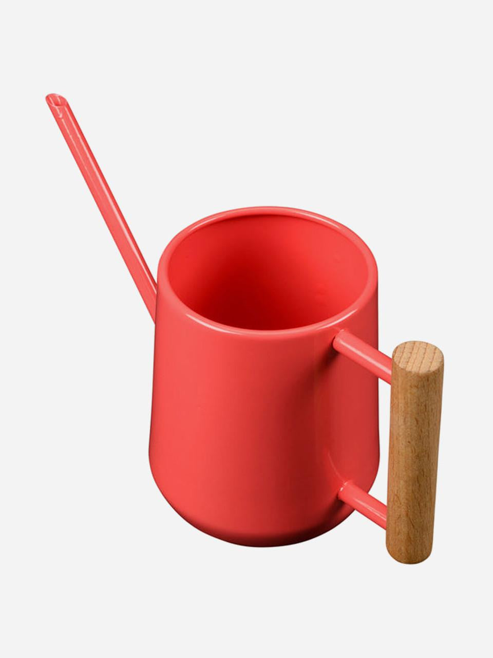 Indoor watering can by Burgon & Ball in coral color, with a sleek design and curved handle for easy watering indoors.