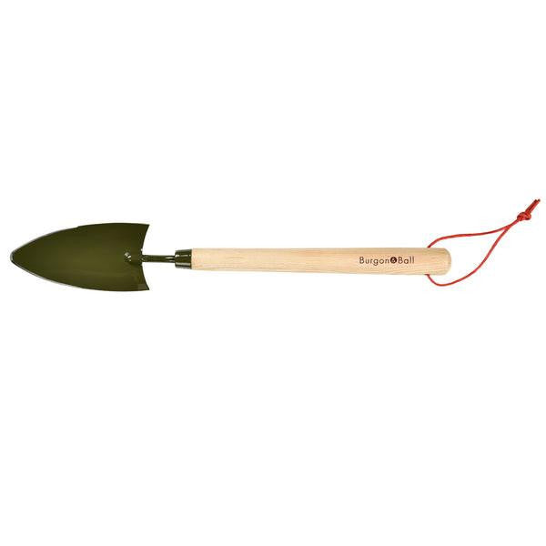 Burgon & Ball mid-handled trowel in Boron Green with a sturdy blade for gardening and planting tasks.
