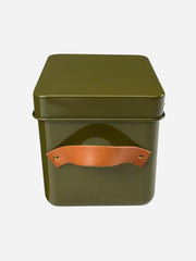 Mini Seed Storage Tin in olive color by Burgon & Ball, featuring a compact metal container for storing garden seeds.