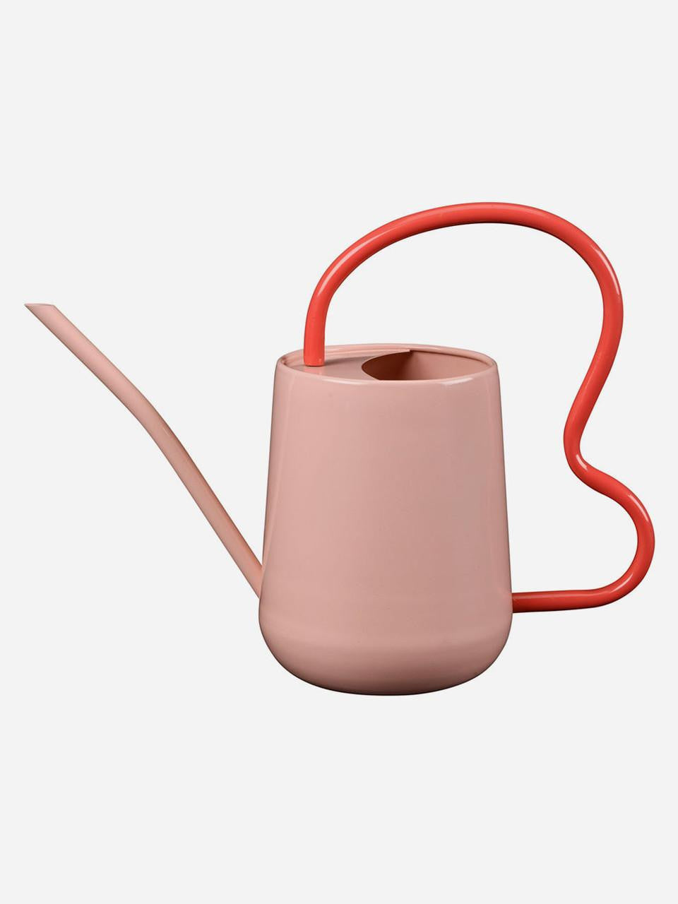 Blush scalloped indoor watering can by Burgon & Ball with a decorative curved spout and handle for houseplant watering.