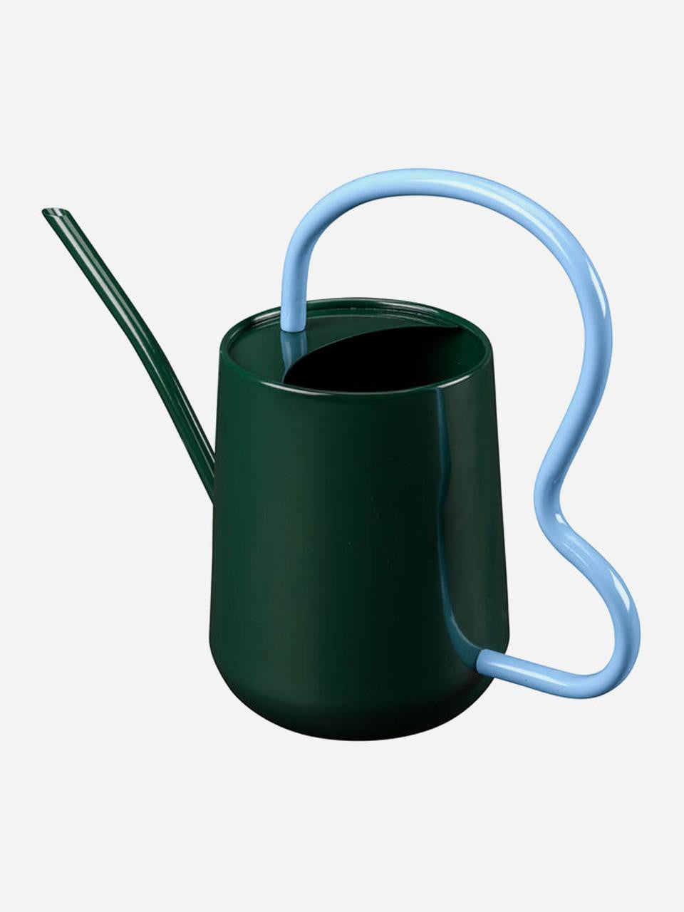 Heritage green Burgon & Ball scalloped indoor watering can with a curved handle and spout for easy watering.