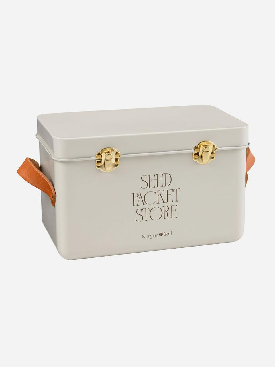 Burgon & Ball Mushroom seed packet storage tin with decorative mushroom design, ideal for organizing garden seeds.