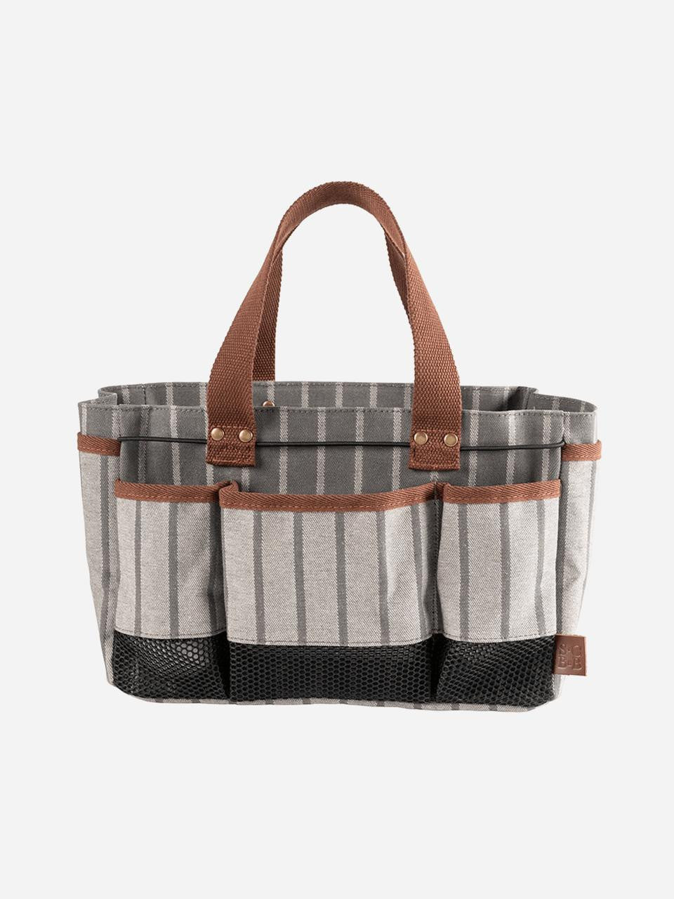 Navy Sophie Conran Tool Bag by Burgon & Ball with leather handles and spacious interior for gardening tools and accessories.