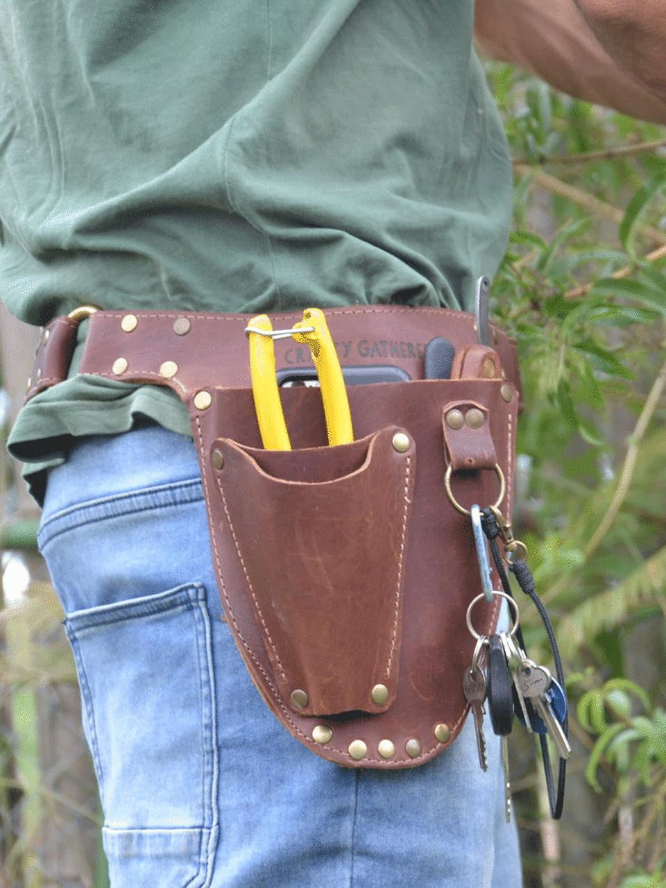 Right-handed Crafty Gatherer garden belt with multiple tool loops and pouches, designed for gardening ease and organization.