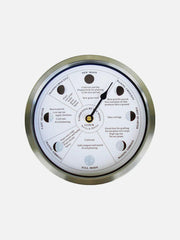 White Gardening by the Moon Clock by Cruising Electronics, showing moon phase and gardening tips on the dial.