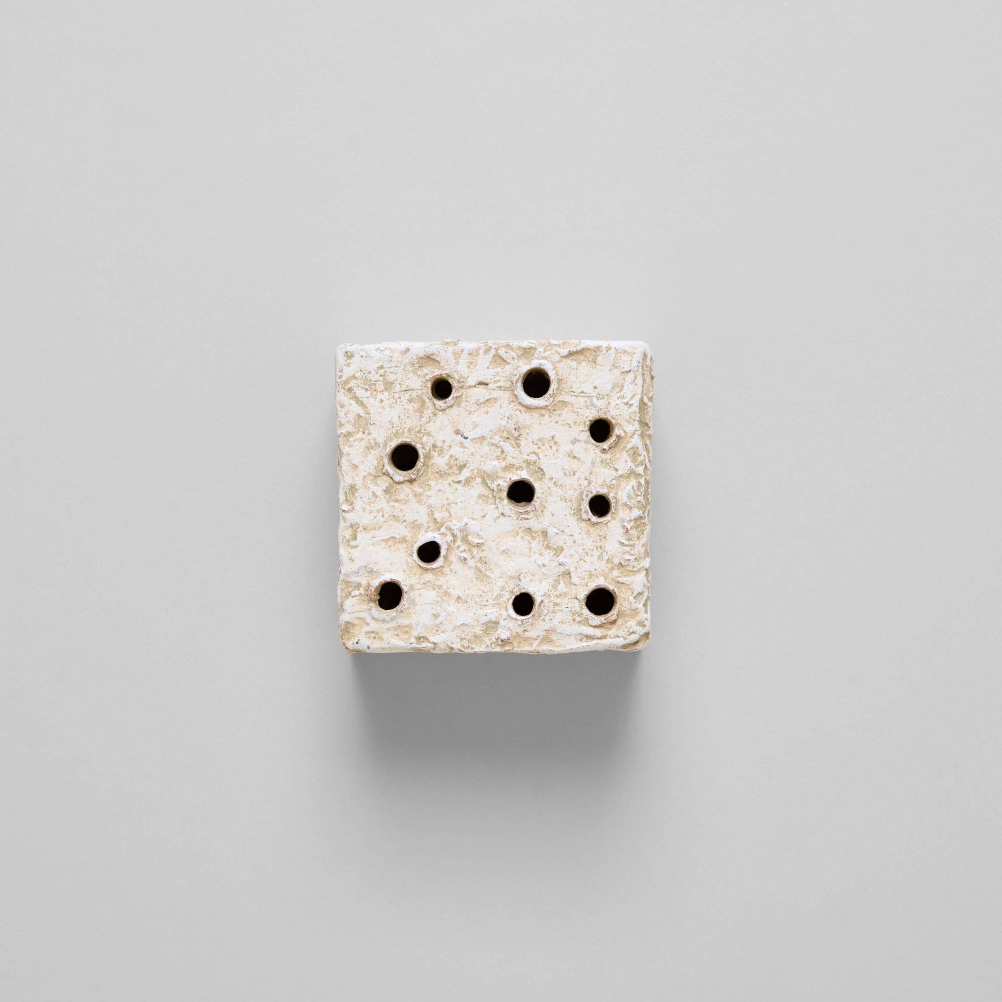 Ceramic Flower Frog Block, White Patina