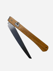 Folding pruning saw with fine teeth from Elephant Tools, showing the compact handle and sharp, serrated blade for precise pruning.