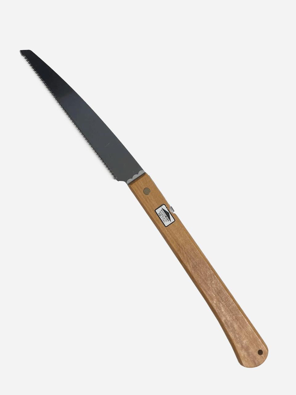 Folding pruning saw by Elephant Tools with fine teeth, compact design for precise pruning and branch cutting.