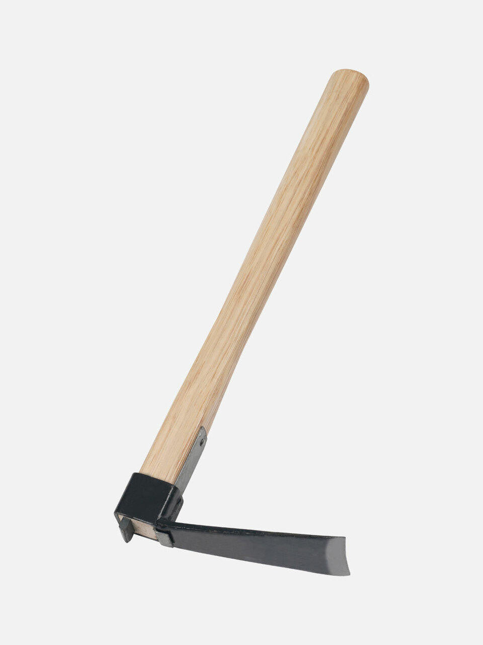 Elephant Tools hand hoe with wooden handle and metal blade for gardening and soil cultivation.