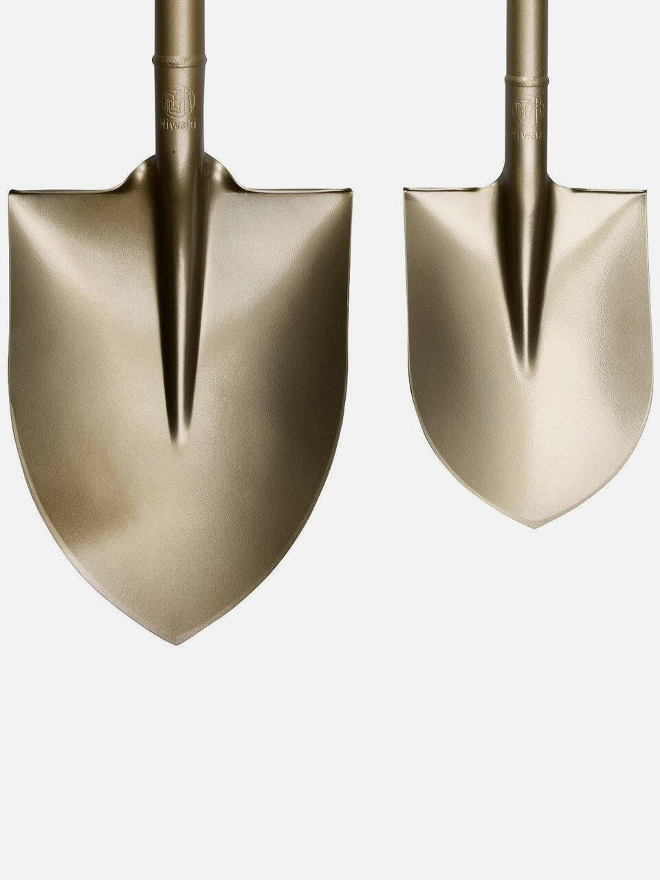 Golden Spade by Elephant Tools, small gardening shovel with a sturdy handle and metal blade for planting and digging tasks.