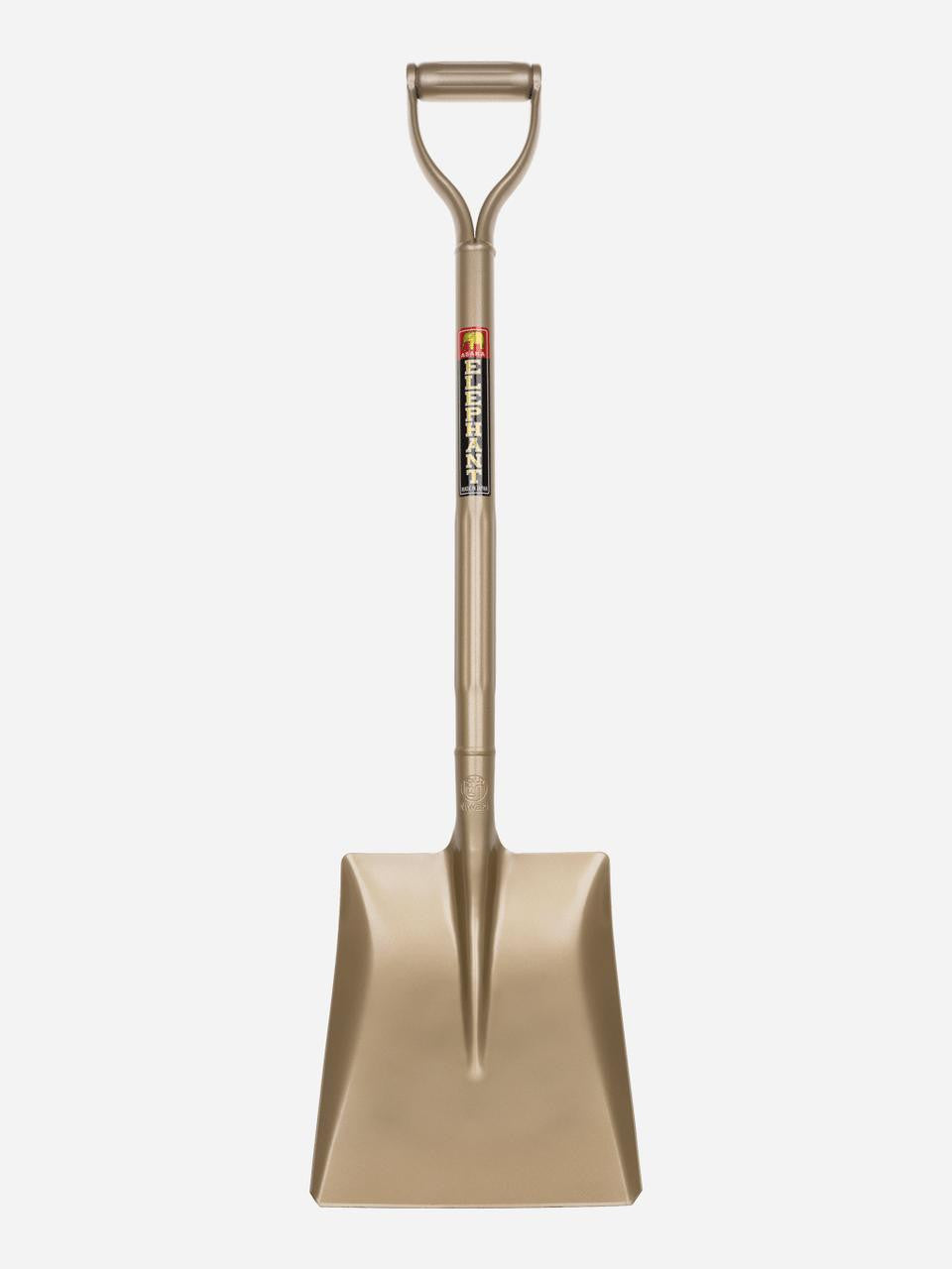 Small golden shovel by Elephant Tools with a metal blade and handle, ideal for gardening or planting tasks.