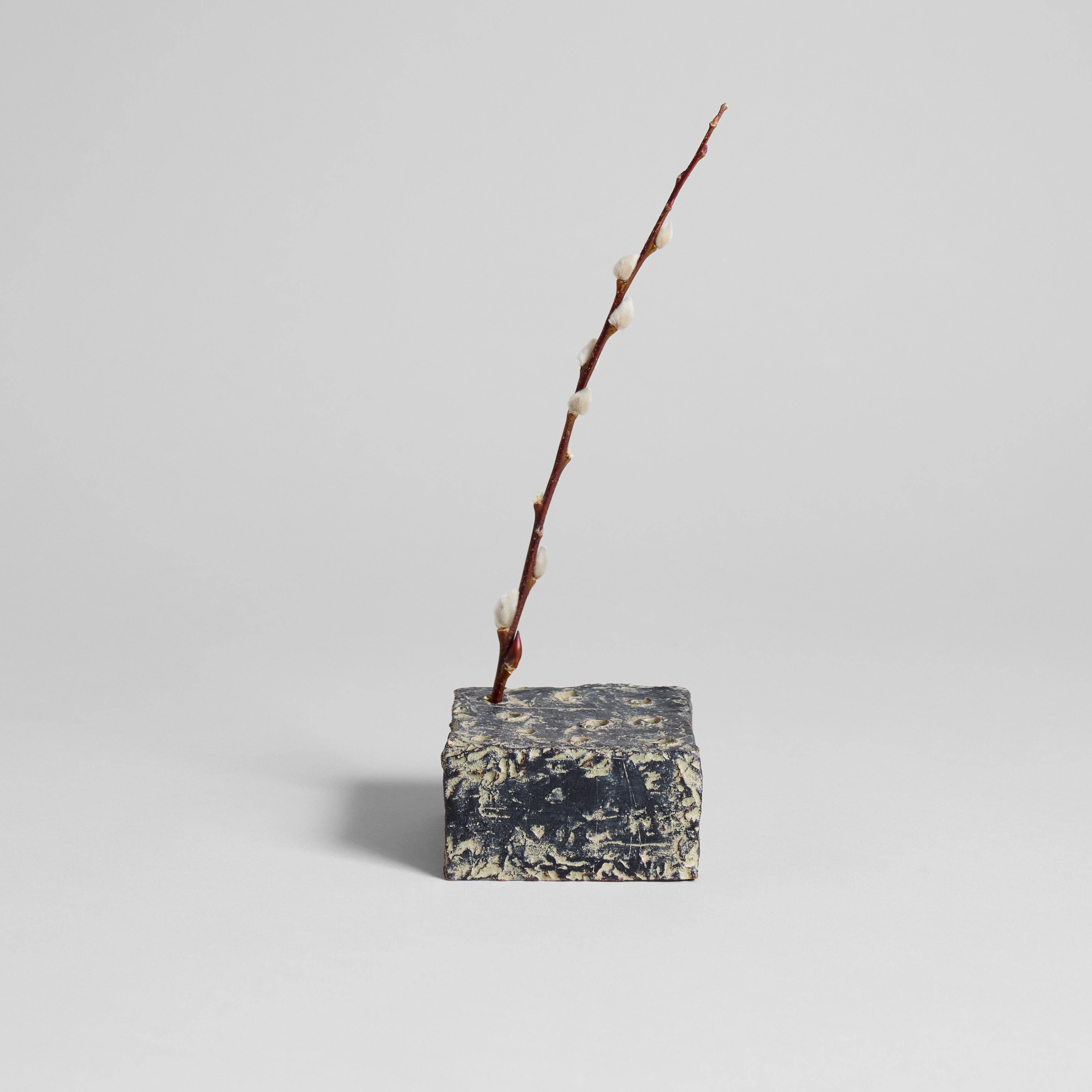 Ceramic Flower Frog Block, Grey Patina