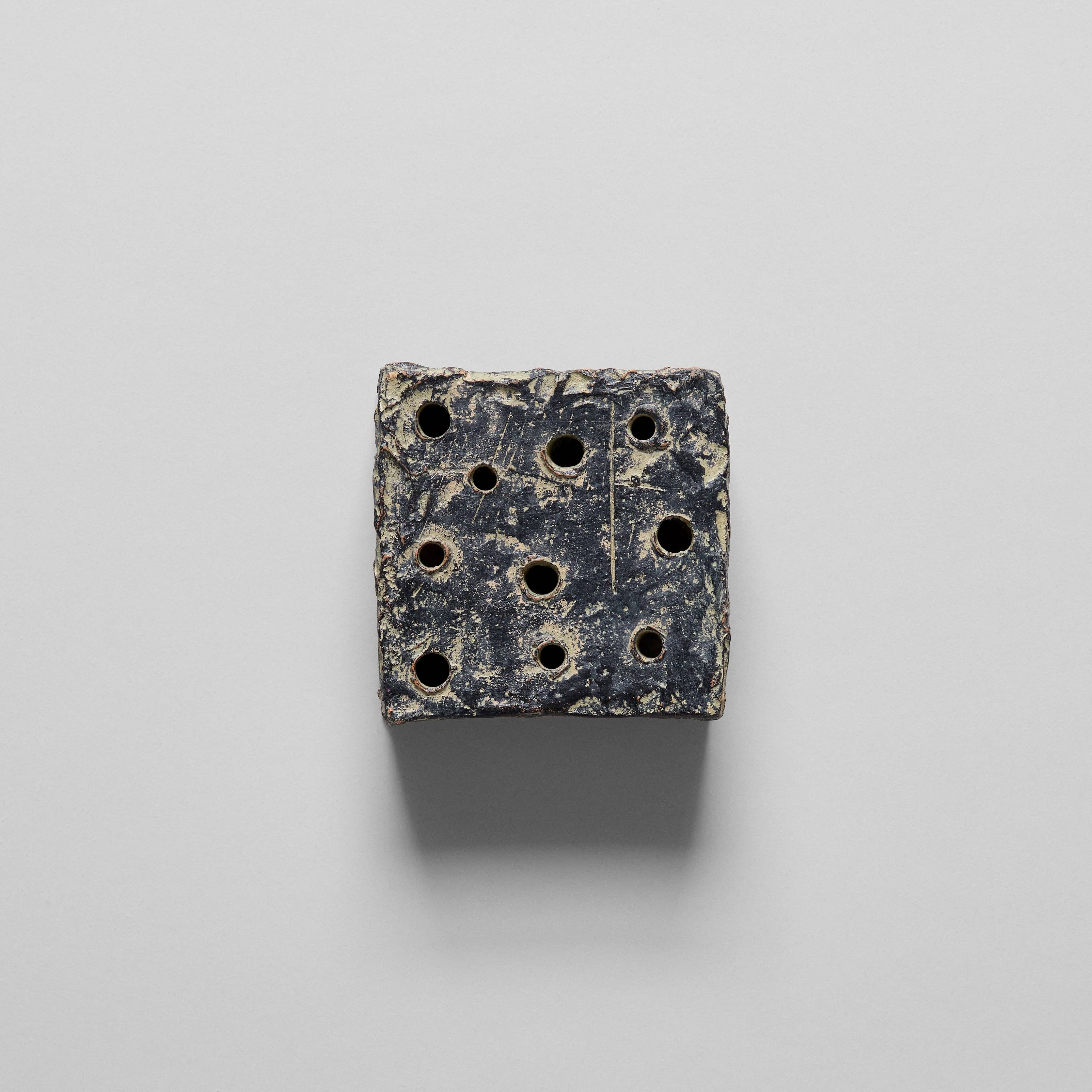 Ceramic Flower Frog Block, Grey Patina