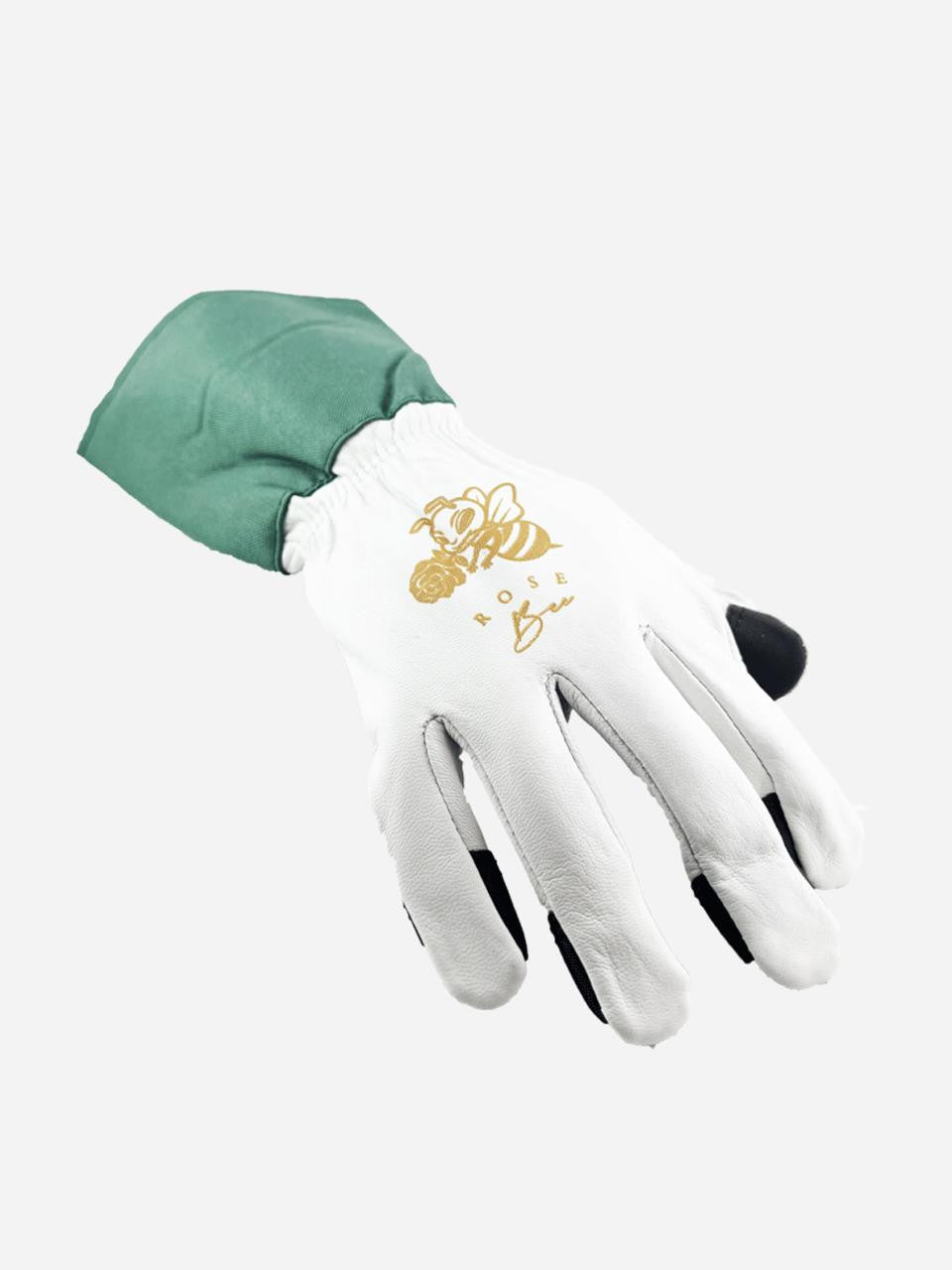 Garden Keepers Rose Bee Gloves for women, medium size, showing pink floral-patterned gardening gloves with bee design.