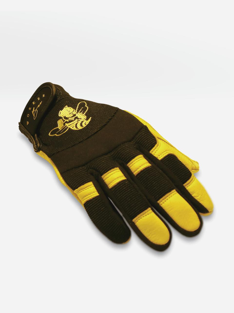 Large pair of Garden Keepers Worker Bee PRO gloves with durable fabric and reinforced fingertips for gardening tasks.