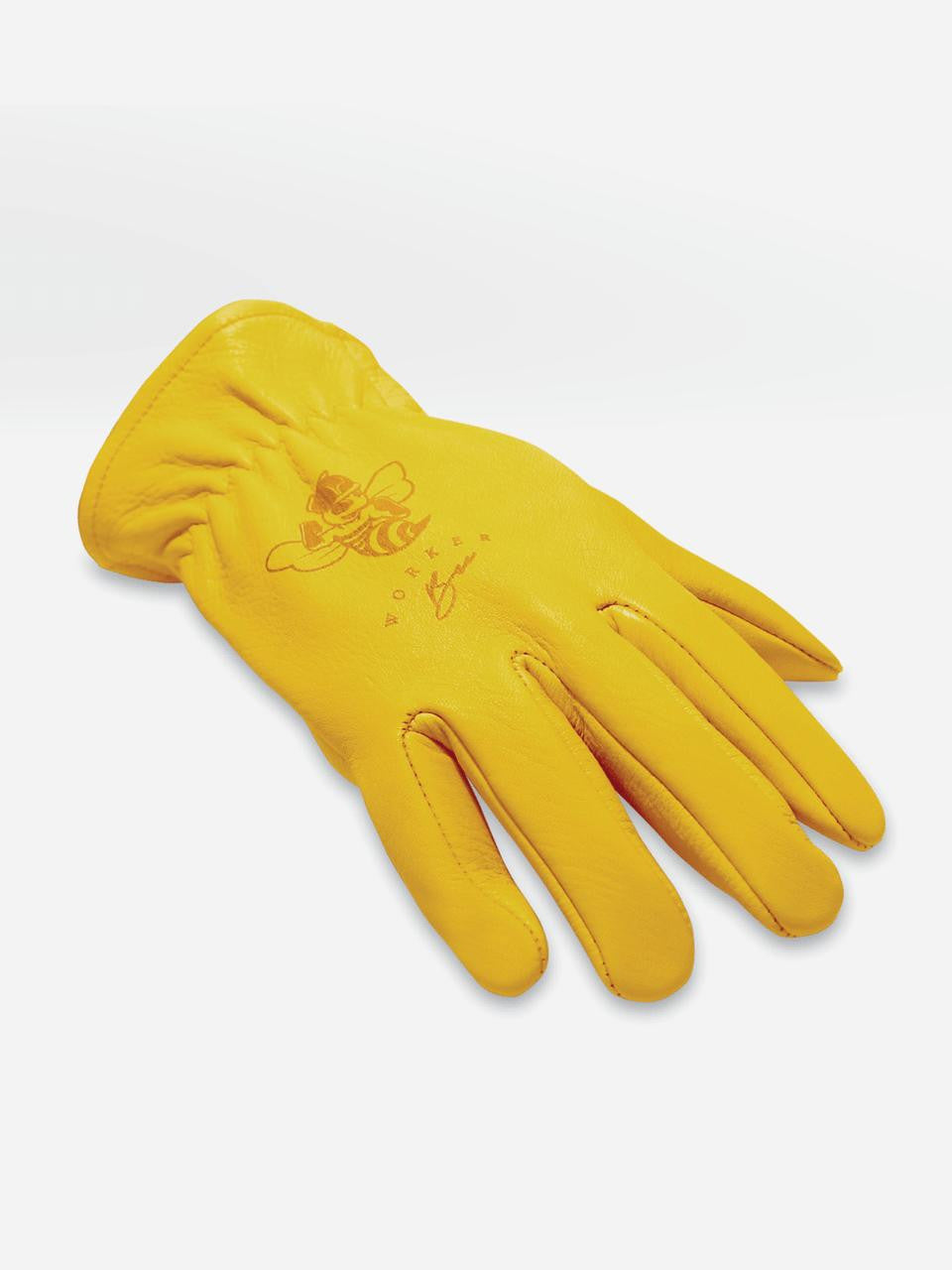 Garden Keepers Worker Bee Gloves, small size, durable gardening gloves with bee-themed design and protective wrist coverage.