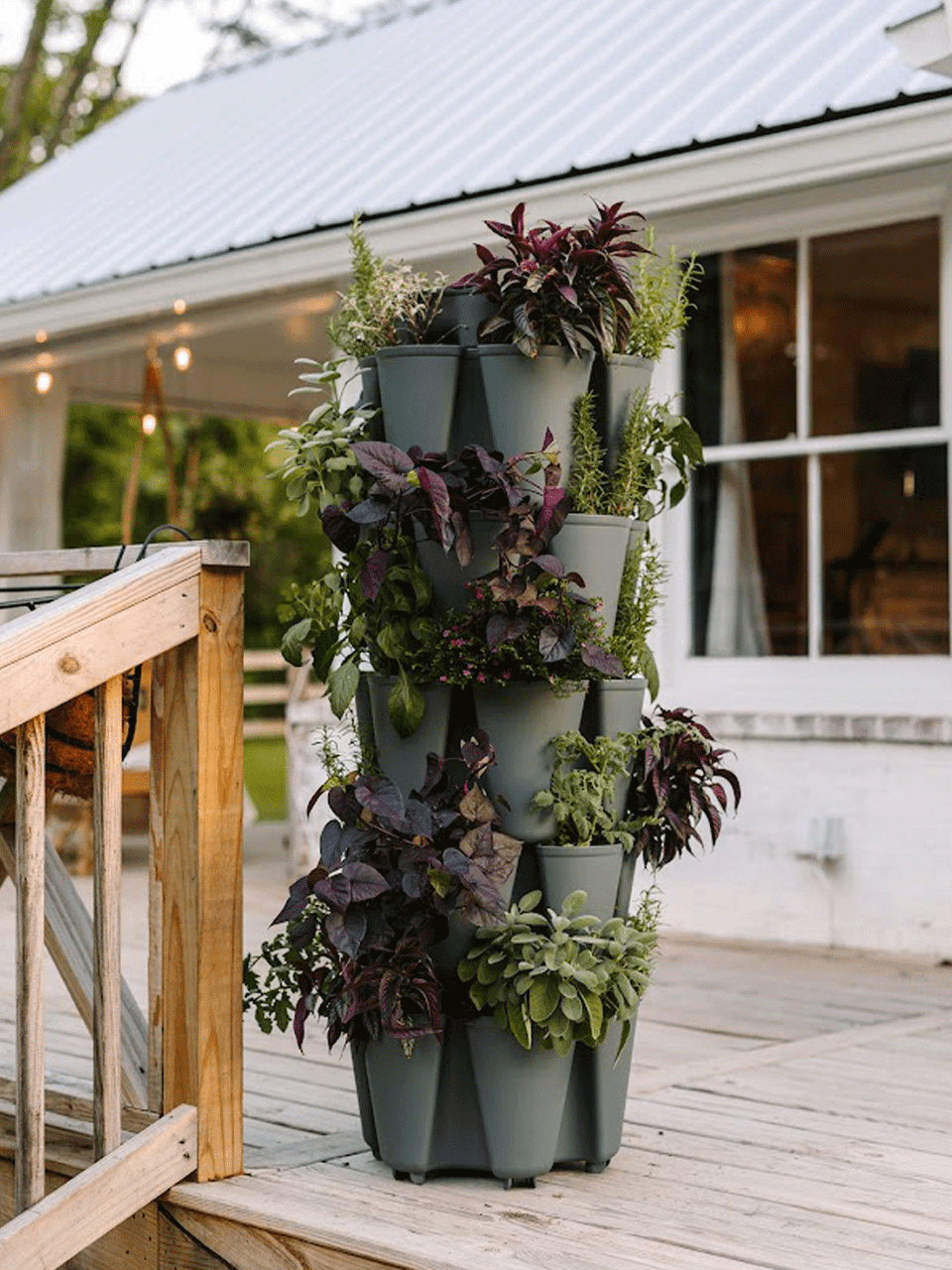 GreenStalk 5-tier original vertical planter in sleek black with multiple planting levels for indoor or outdoor gardening.