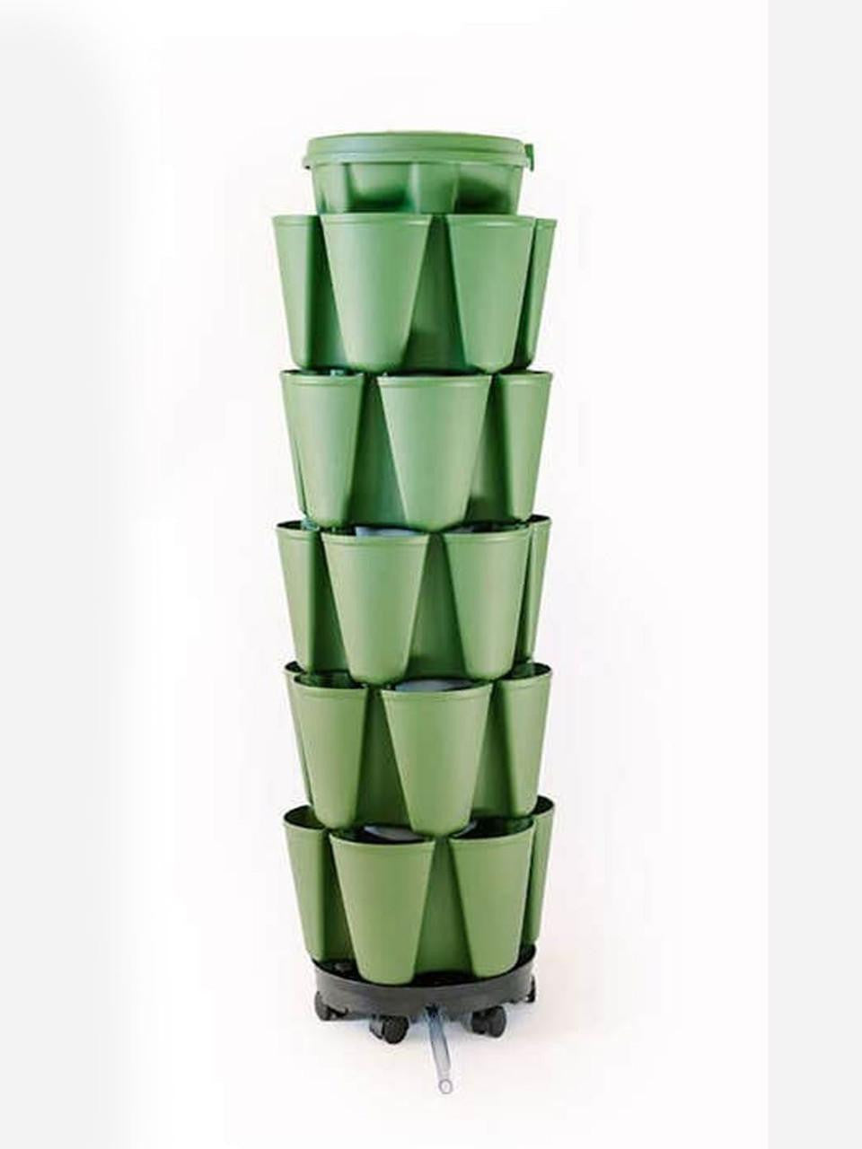 GreenStalk 5-tier original vertical planter in evergreen with multiple planting levels and a sleek, modern design.