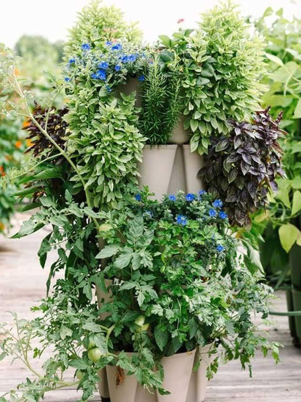GreenStalk 5 Tier Original Vertical Planter in stunning stone with multiple plant tiers for vertical gardening.