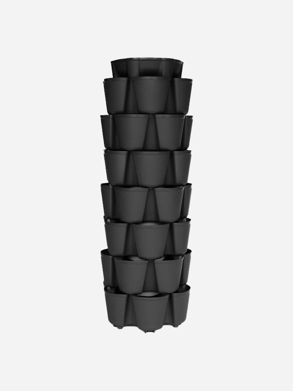 GreenStalk 7-tier vertical planter in sleek black, showcasing multiple planting levels and modern design for indoor or outdoor gardening.