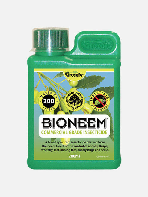 Grosafe BioNeem 200mL natural neem oil bottle for organic gardening and pest control solutions.