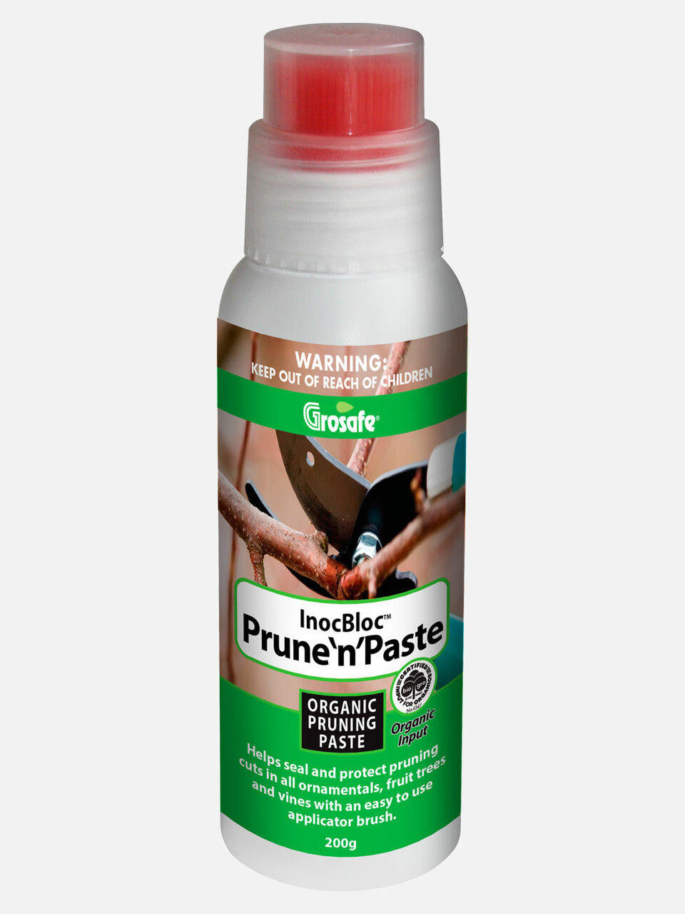Organic prune 'n' paste in a 200ml jar from Grosafe, showing a close-up of the dark, thick prune paste inside.